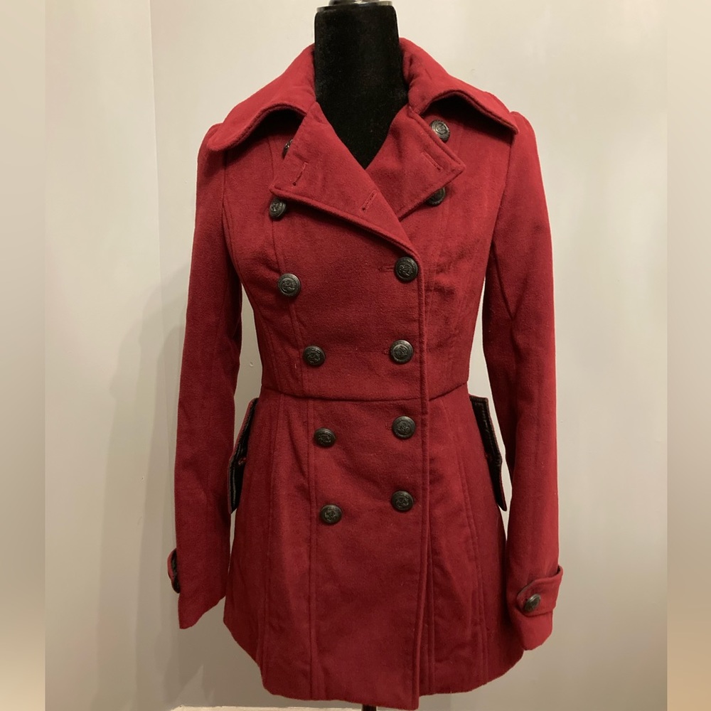 New Look Red Double Breasted Pea Coat, size S